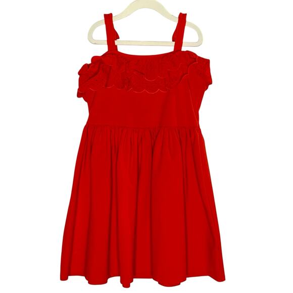 Janie and Jack 10 Eyelet Ruffle Ponte Dress Tomato Red Cotton Blend Party - Picture 1 of 9